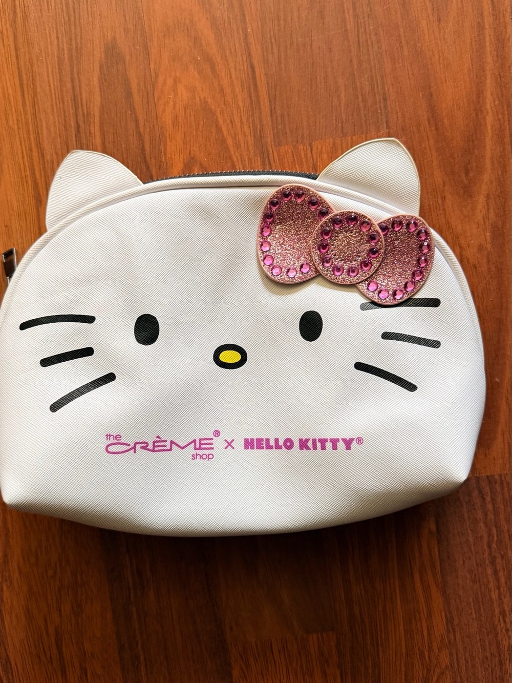 Hello Kitty White Cosmetic Pouch with Pink Bow Accent